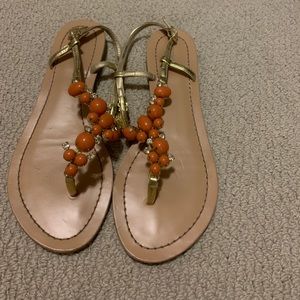 Orange and gold embellished sandals